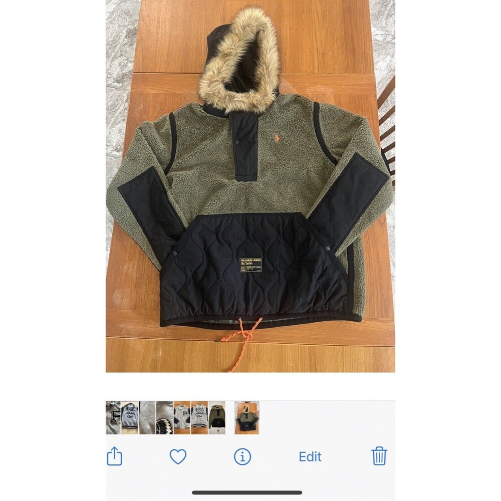Polo Ralph Lauren Hybrid Pullover XL Hooded Fleece Sherpa Heavy Green